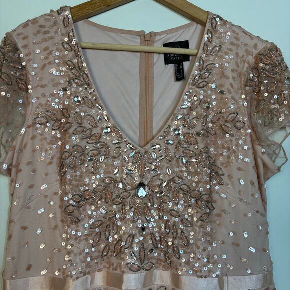 Adrianna Papell  Beaded Sequined Gown Size 16 Wedding Romantic Special Occasions - Picture 7 of 16